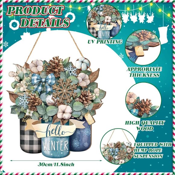 Welcome Winter Door Decoration Hello Winter Wooden Sign Wall Snowflake Hanger Pl - Picture 3 of 6